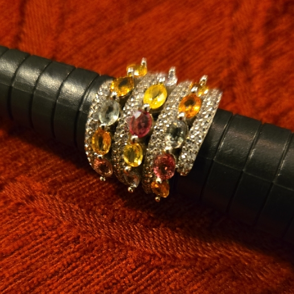 Multicolor Sapphire Ring Set In Sterling Silver - Picture 1 of 6